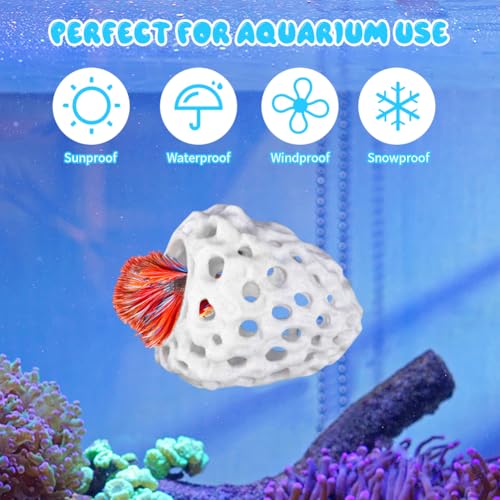 Editbar 2 Stück Multifunktionale Garnelenhöhle mit Saugnäpfen – Aquarien Deko & Versteck für Garnelen & Kleine Fische, Aquarium Tunnel,Garnelenbeckenzubehör,Simulation Poröser Korallenstein Deko Höhle