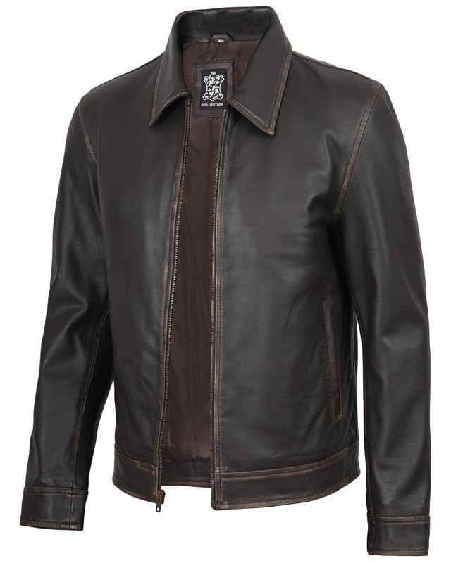 Image of Blingsoul Vintage Real Lambskin Leather Jacket For Mens - Moto Style Classic Shirt Collar Leather Jacket Men