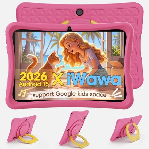 DigiLand Android 15 Niños Tablet 10 Pulgadas,6GB RAM + 32GB ROM (Ampliable), Control Parental, Apps Infantiles Preinstaladas, Cámara Dual, con Funda Protectora (Rosa)