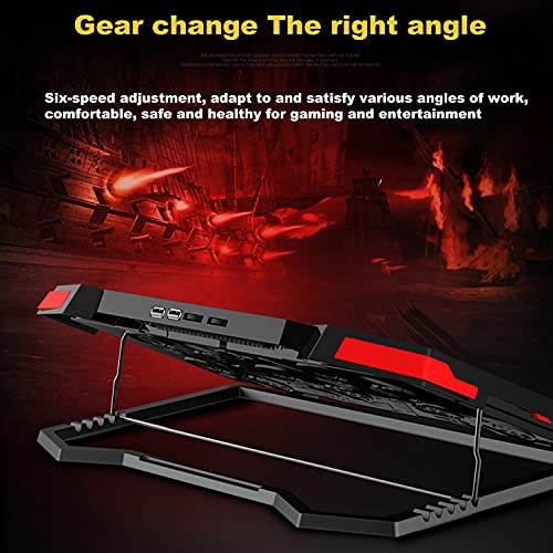 Proffisy Game Cooling Pad, Laptop Cooler with 5 Quiet Red LED Fans for 12-18 Inch Laptop, Dual USB 2.0 Ports, Portable 7 Angle Adjustable Laptop... - Image 5