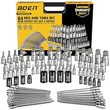 BOEN 84-Piece Master SAE/Metric Allen and Torx Bit Socket Set | 1/4, 3/8, 1/2 Drive | Includes Ball End Hex & E-Torx Sockets | S2 & CR-V Steel