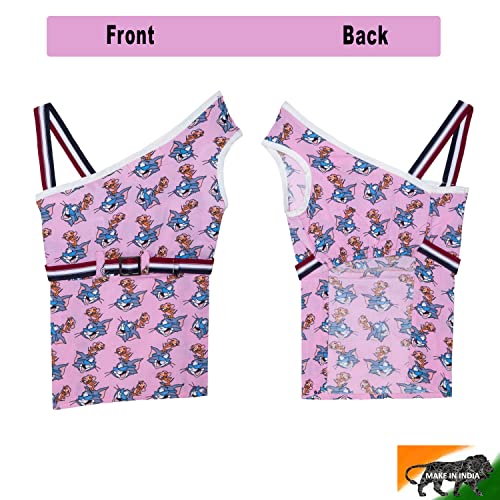 Image of Lulala Dog Dress - 100% Cotton Sleeveless Summer Dress for Dogs and Cats, Tom and Jerry Print Vest Outfit, Lightweight Pet Clothes for Puppies (Pink, 14-Inch)