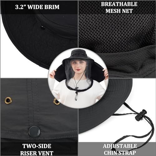 Image of Palmyth Head Net Hat, Sun Hat Safari Hat | UPF 50+, Removable Neck Flap, Water-Repellent, Wide Brim, Adjustable Chin Strap for Fishing and Gardening