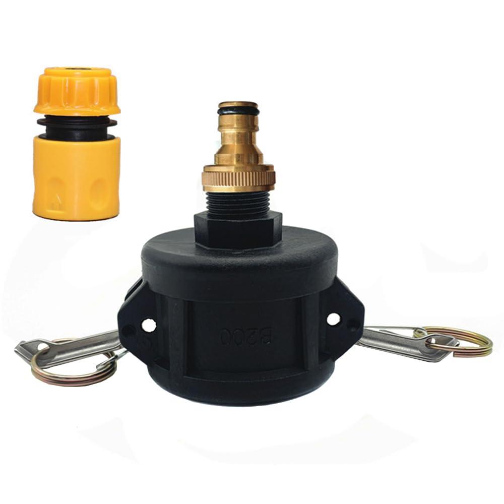 Tank Drain Garden Hose Adapter - 2" to 3/4" Conversion for IBC Tote Fittings Cam Lock With Drain Faucet, 2 to 3/4 + Garden Hose Head