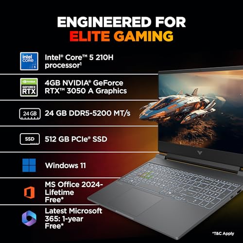 Image of HP Victus, Intel Core 5 210H, 4GB RTX 3050 A (24GB DDR5, 512GB SSD) FHD, 144Hz, 300 nits, IPS, 15.6'' /39.6 cm, Win11, M365* Office24, Mica Silver, 2.29kg, fa2500TX, Backlit, Gaming Laptop
