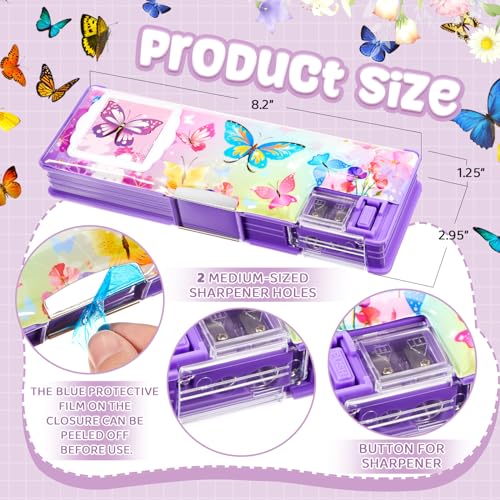 Image of Henoyso Multifunctional Pencil Box for Girls, Butterfly Pencil Case with Calculator and Sharpener, 2026 Back to School Supplies Organizer for Kids Teens Students, Elementary Classroom Gift