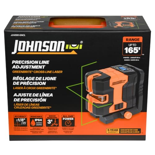 Image of Johnson Level & Tool JLN300-GNCL Laser Level, Self-Leveling Cross-Line Laser with GreenBrite Technology, Magnetic Base, Hard-shell Carry Case, Lithium Ion Battery, Magnetic