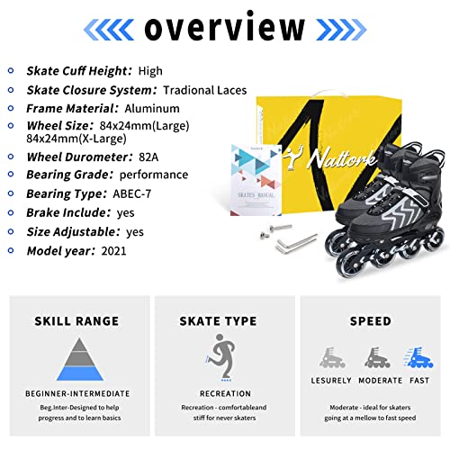 Image of Nattork Adjustable Inline Skates for Adults and Teens, Outdoor & Indoor Blades Roller Skates for Boys, Beginners