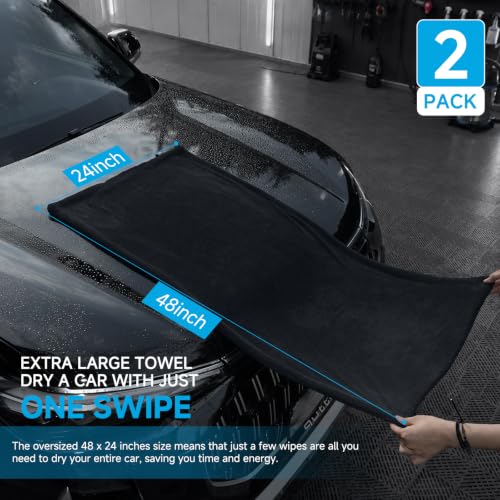 Image of TTRCB 2 Pack Car Drying Towels, 48 inch x 24 inch Extra Large Microfiber Towels for Cars, Ultra-Absorbent 70 /30 Blend, 1400 GSM, Streak Free, Twisted-Loop Drying Towels Car Detailing for SUV, RV, Truck