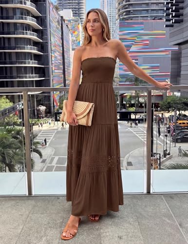 Image of ZESICA Women's 2026 Summer Boho Maxi Dresses Strapless Off Shoulder Lace Flowy A Line Beach Vacation Long Sundress