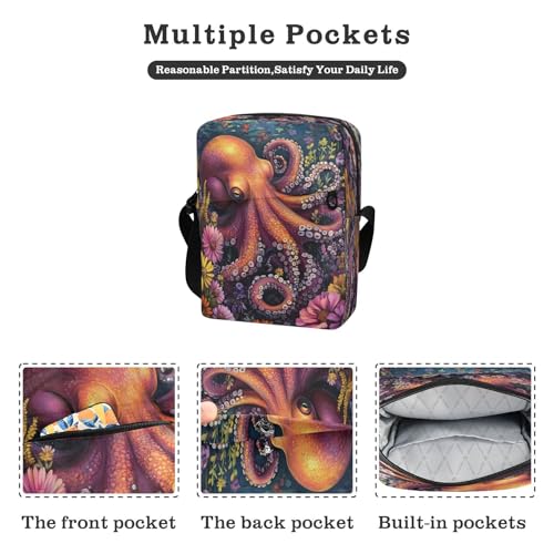 Crossbody Bag Colorful Octopus Flower Messenger Bag for Women Men Purse Shoulder Bag Satchel Bag with Adjustable Strap 214B87822
