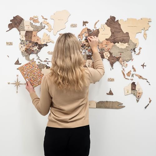 Image of Enjoy The Wood 3D Wooden World Map Wall Art (Smokey, 2XL) | Large Travel Map with Pins for Art Decor, Decorative Map of the World for Home, Office Travel Wall Art Housewarming Gift Idea