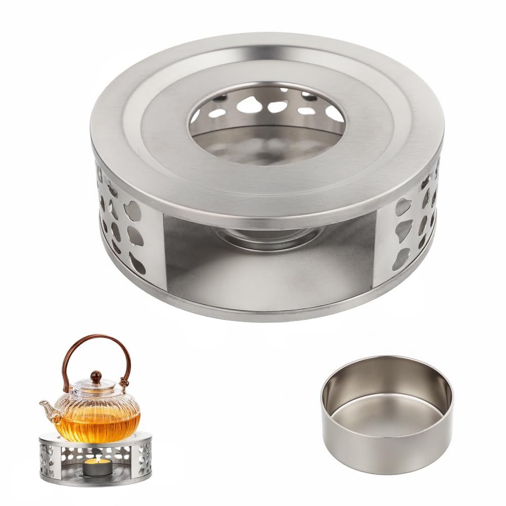 Calentador de Tetera, Café y Leche, también como Calentador de Velas. Diseñado para Mantener Calientes Las Bebidas, Fabricado en Acero Inoxidable (Color Plateado)