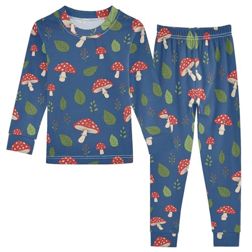Pajama Sets Long Sleeve Mushroom Leaves Berry Pattern Soft Comfy Sleepwear 2 Piece PJS 3-8T