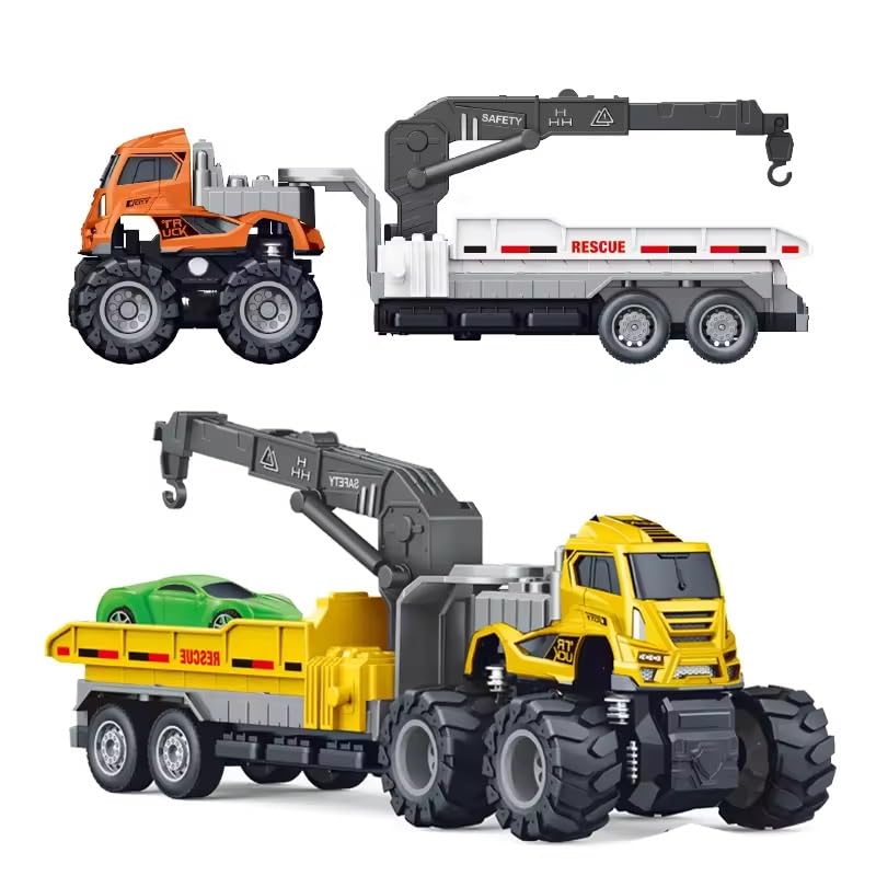 Image of Friction Powered Car Carrying Truck with Moveable Parts 1:43 Die Cast Metal Model Engine Toy 4WD City Transport Trailer Miniature Vehicle Toys for Kids Boys Girls (Multicolor)