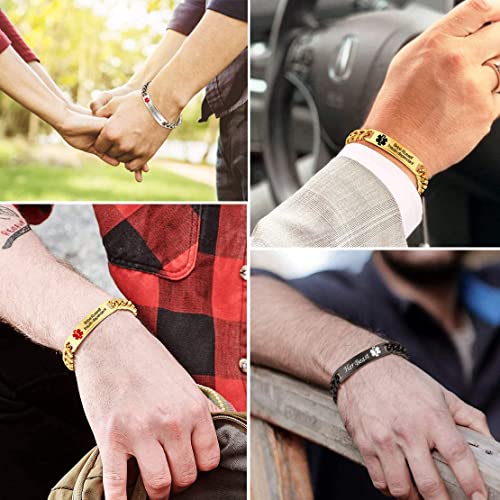 Medical Alert Bracelets for Women & Men, Personalized ID Bracelets - Stainless Steel Emergency Bracelet with Free Engraving, Adjustable for Mom, Mother, Father2
