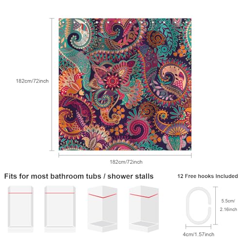 Yaxi Bohemian Floral Shower Curtain, Bath Curtain,Waterproof Polyester Fabric Garden Shower Curtains,Bathroom Decor,Mandala Shower Curtain Set With 12 Plastic Hooks  thumb #3