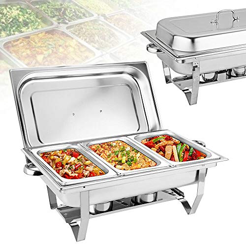 SHZICMY 3 roosters Chafing Dish, roestvrij stalen warmhoudcontainer, voedselwarmers, warmtecontainer, rechaud voor… - Afbeelding 3