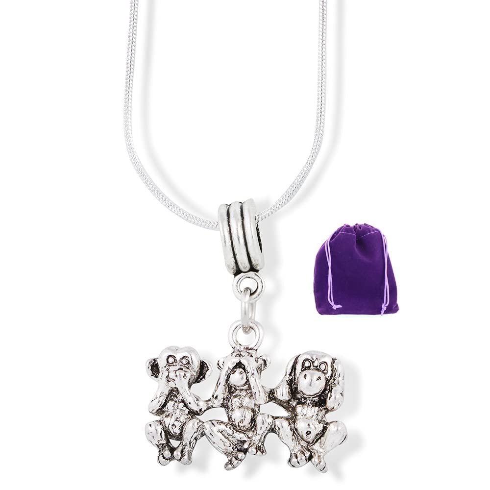 Dave The Bunny Hear no Evil See no Evil Speak no Evil Charm Snake Chain Necklace