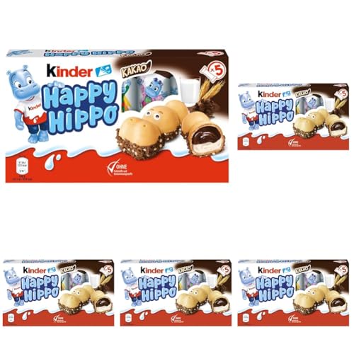 kinder Happy Hippo Kakao – Knusprige Waffelspezialität mit Milch- und Kakaocreme – 1 Packung mit je 5 Einzelriegeln à 20,7g (Packung mit 5)