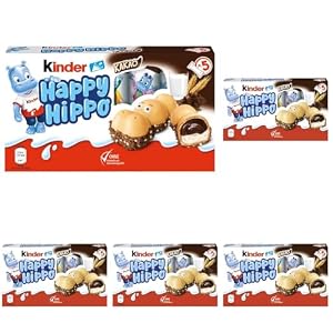 kinder Happy Hippo Kakao – Knusprige Waffelspezialität mit Milch- und Kakaocreme – 1 Packung mit je 5