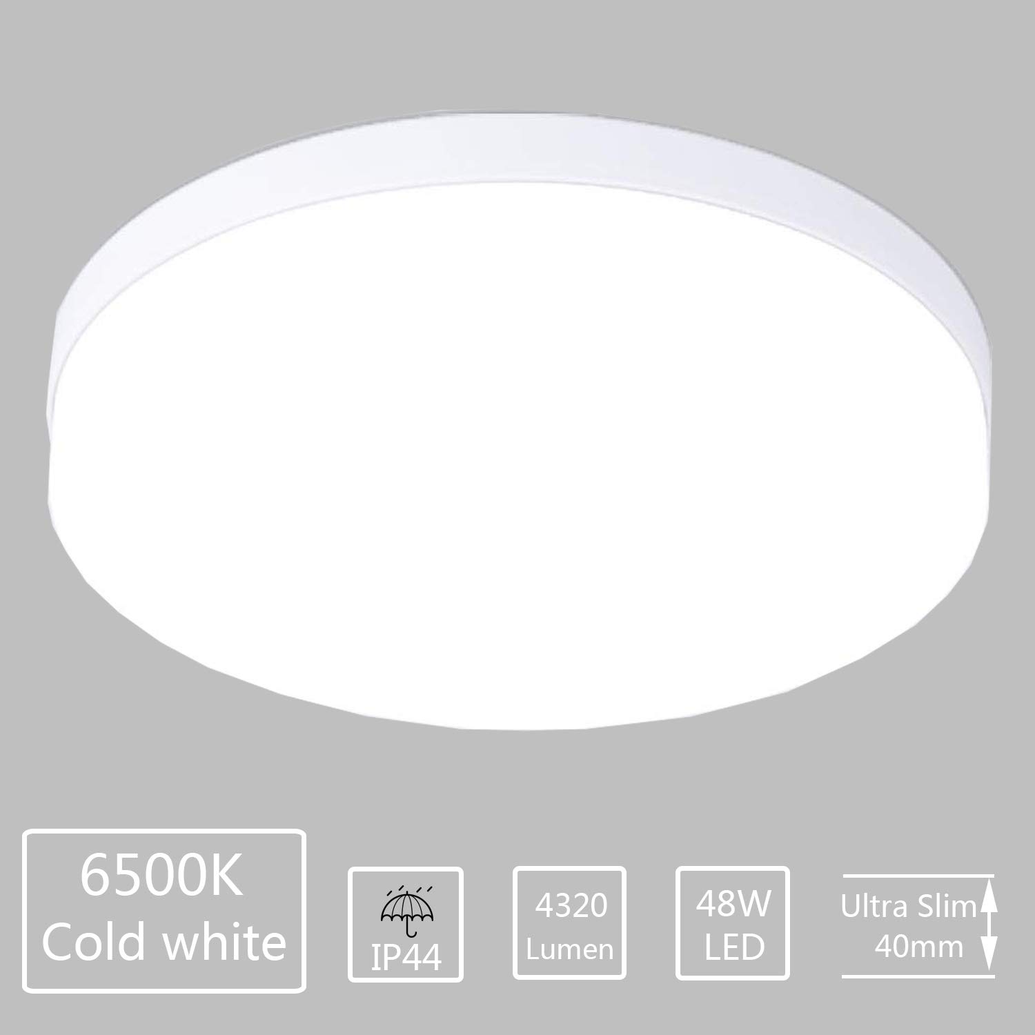 Ketom 48W LED Ceiling Light Cool White 6500K, Round Modern LED Ceiling Lamp for Bathroom Kitchen Bedroom Hallway Office