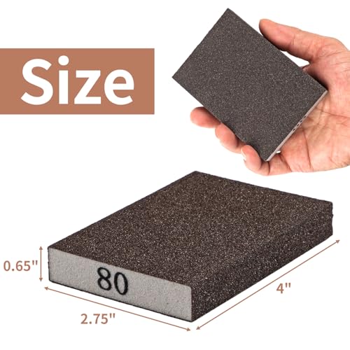 Image of 8 Pack Sanding Sponge Block, Wet Dry Sandpaper Sand Paper for Drywall Wood | 80 Grit, Washable & Reusable for Wall Metal Glasses Furniture