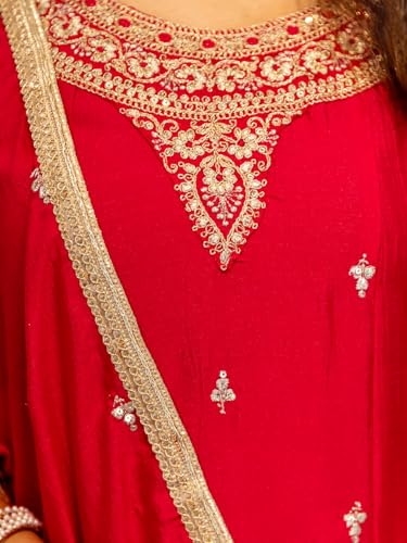 Image of VredeVogel Women's Silk Blend Embroidered Anarkali Kurta with Pant & Dupatta Set | Festive & Casual Women Ethnic Kurta Set for Women