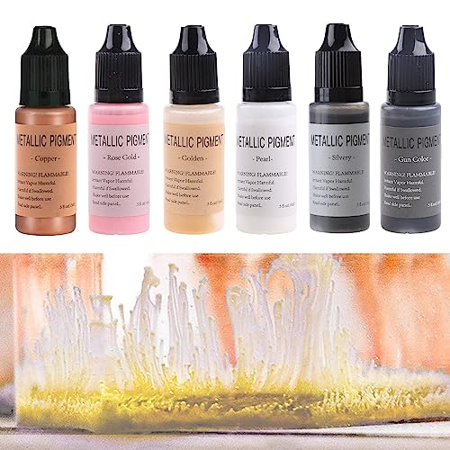 Cherjoury Metallic Ink Set 6 Color Concentrated Extreme Shimmer -Based Inks for Epoxy Resin Acrylic Pouring Paint