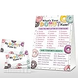Foosproea What's Your Donut Name Game - Sweet Donut Birthday Party Games - Family Activity - 1 Standing Sign and 30 Stickers -Doughnut Party Supplies Decorations(07)