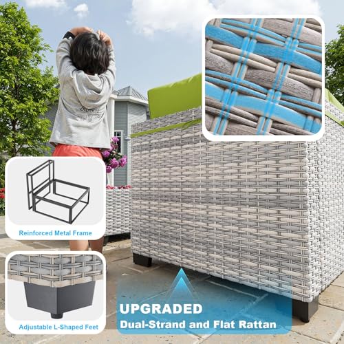 Image of 7-Piece Patio Furniture Set, Outdoor Sectional with Thick Cushions, Modular Patio Sofa, Dual-Strand Wicker Rattan, Rust-Resistant Frame, Backyard Furniture for Garden, Deck, Grass Green