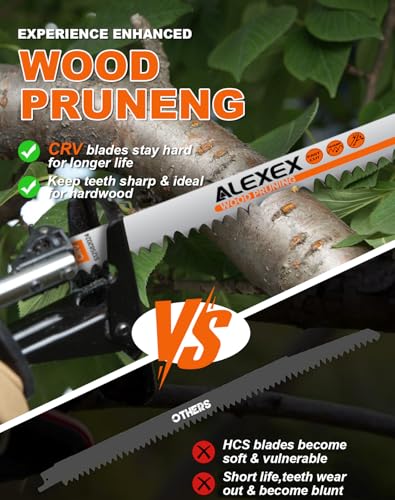 Image of 8 Pack 12 Inch 5 Tpi Wood Pruning Reciprocating Saw Blades for Tree Trimming and Wet Wood Cutting, Cr-V Sawzall Blades with Fleam-Ground Teeth for Longer Life and Faster Cutting Speed, 1 x Handle