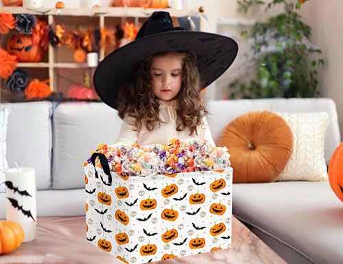 Image of Large Halloween Themed Candy Gift Boo Basket for Kids Baby Personalized Adults Storage Bin Fall Decor(Bat Pumpkin)