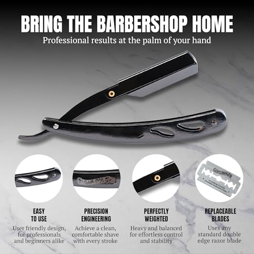 Straight Razor Shaving Kit | Vintage Wet Shave Grooming Set for Men - Includes: Straight Edge Razor, Hair Shaving Brush, Alum Block, Shave Soap, Bowl & Double Edge Razor Blades