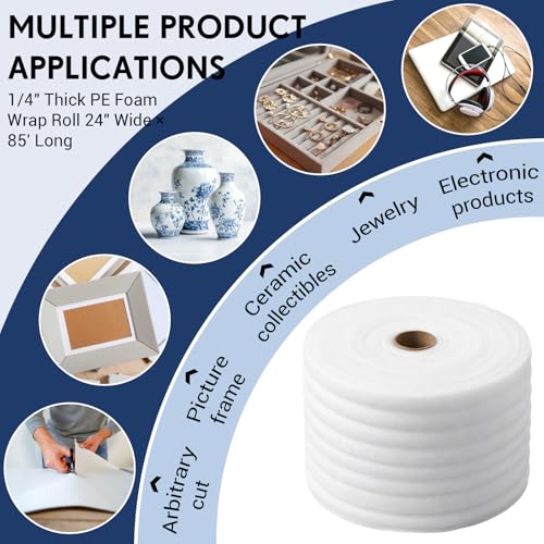 Image of Pangda 1 /4 inch Thick EPE Foam Roll 24 inch x 85' Packaging Foam Roll Protective Cushion Material for Fragile Items Moving, Storage, Packing and Shipping, Non-abrasive Moisture Repellent
