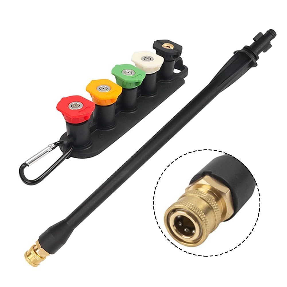 KiraKira Kit de varita de extensión de presión para lavadora con 5 puntas, adaptador de conexión rápida de 1/4 pulgadas, arandelas eléctricas de latón resistente y plástico