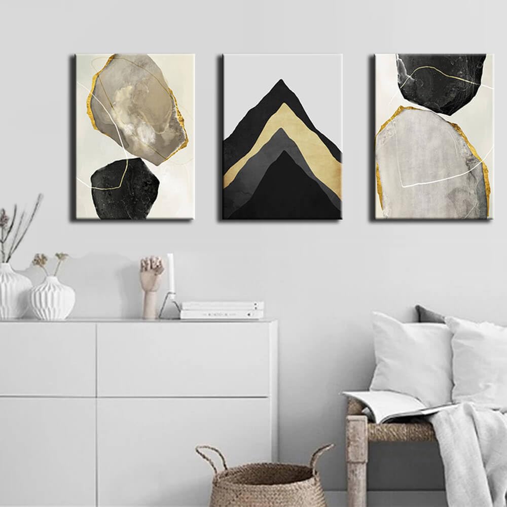 DVQ ART Paintings Wall Decor Canvas Wall Art for Living Room Decorations for Bedroom Abstract Geometic Wall Art Framed Reday to Hang 12x16inches x3 panel