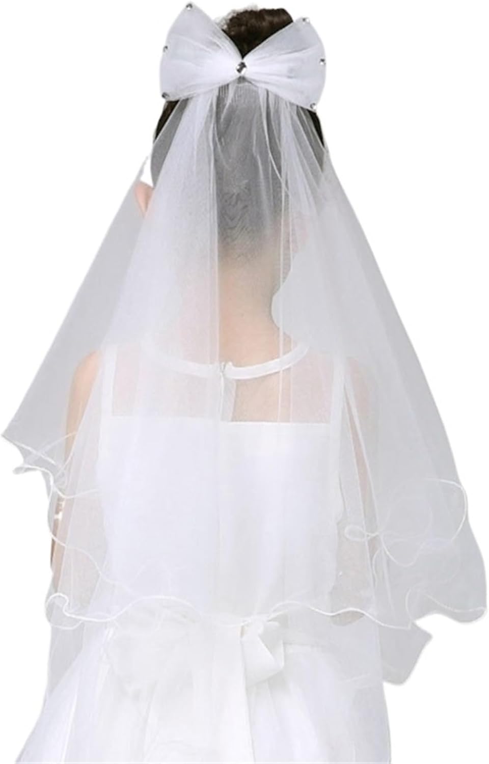 Elegant 2-Tier Tulle Veil for Girls - First Communion Hair Accessory with Comb, White, 50cm & 70cm Lengths Girls