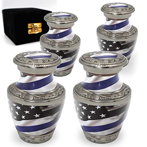 Blue Line Flag Cremation Urn for Ashes - Personalized Handcrafted Set of 4 Small Urns for Adult Male Ashes