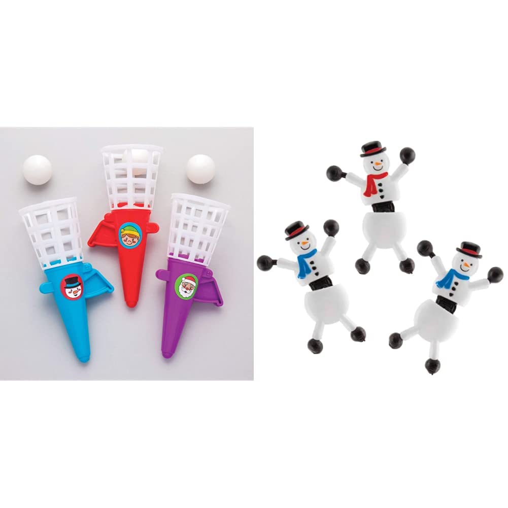 Baker Ross AR869 Pop 'n' Catch Games Value Pack — Christmas Novelty Toys for Kids, Assorted & AR842 Snowman Wall Crawlers with Sticky Feet for Kids' Christmas Party Favours