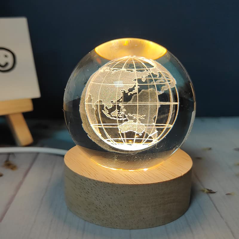 Image of 3D Earth Crystal Ball Night Lamp Warm Light - Compact USB Wall Charger 5V1A Output 1 for Birthday Christmas Astronomy Space Gifts for Boys Girls (Crystal Earth)