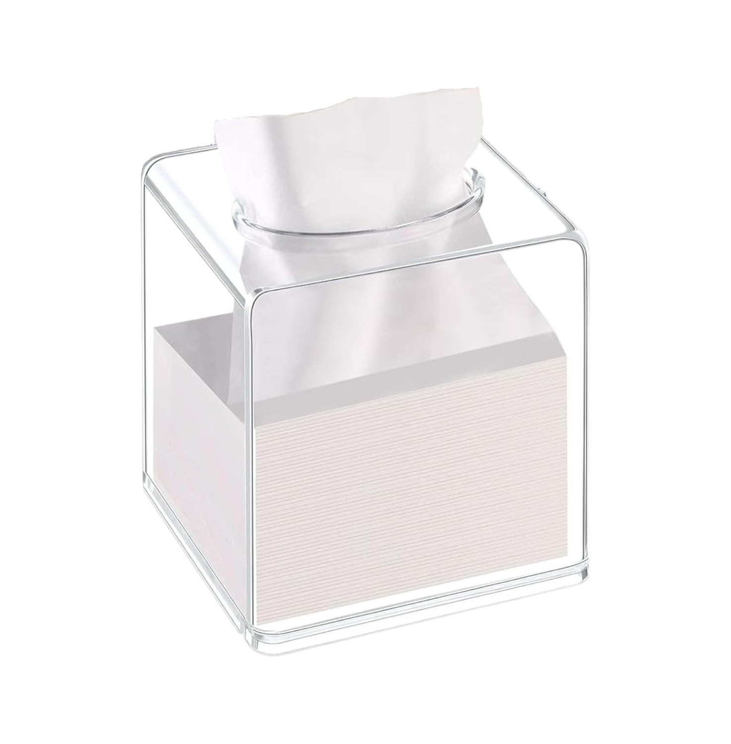MOMENT Tissue Box Square - Acrylic Square Transparent Tissue Box Holder Case Dispenser for Bathroom Vanity Countertop, Bedroom Dresser, Office Desk or Night Stand Table
