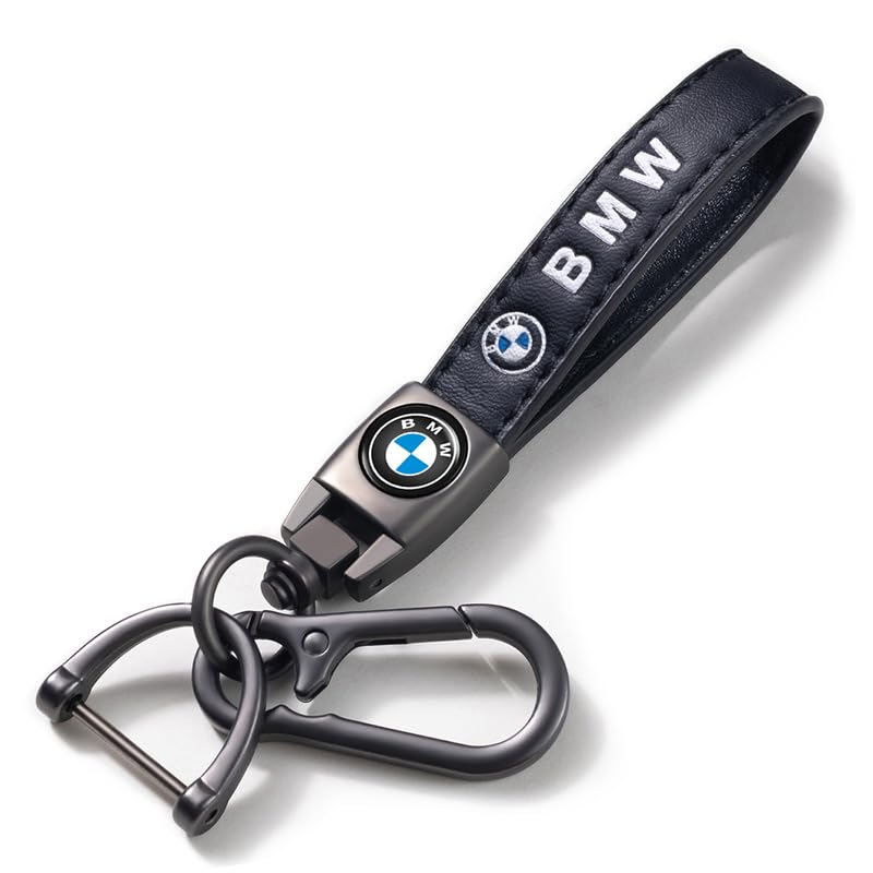 Yahmgc Leather Car Keychain Compatible with BMW X1 X3 X7 X5 X6 1 3 5 6 Series Z4 7 M Series, Metal Car Key Ring Key Chain for Key Fob Accessories Keyring