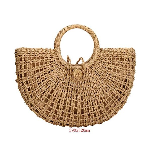 Straw-Bags-for-WomenHand-woven-Straw-Top-handle-Bag-with-Round-Ring-Handle-Summer-Beach-Rattan-Tote-Handbag YYW Straw Bags for Women,Hand-woven Straw Top-handle Bag with Round Ring Handle Summer Beach Rattan Tote Handbag (Khaki) One Size