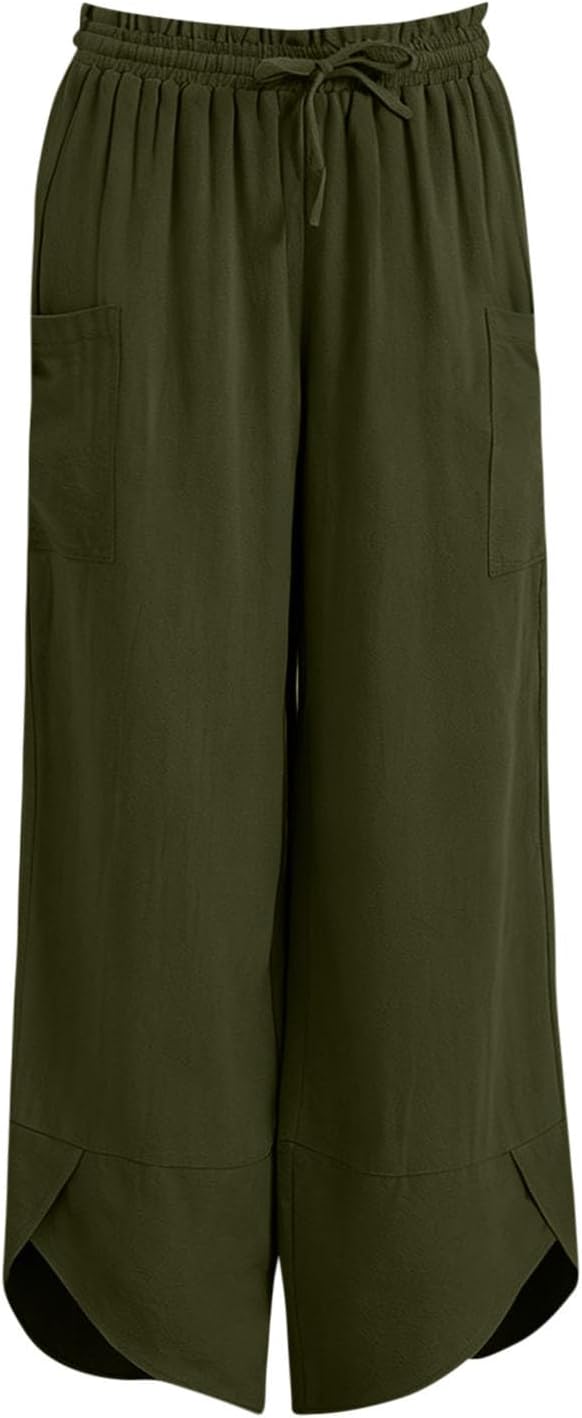 Pants for Women Wide Leg Palazzo Pant 2026 with Pockets Summer Casual Loose High Waisted Flowy Cropped Beach Trousers - Image 7