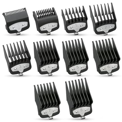 10-Piece Clipper Guard Set Black Professional Clipper Guard Set Compatible with Most Wahl Clippers (1.5-25mm) Premium Close Cut to 1-Inch Black