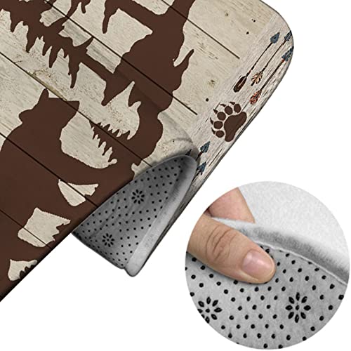 Badezimmerteppich-Set, 3-teilig, Wilde Tiere, rustikale Hütte, Wald, Bärentatzen-Druck, Holzbrett, waschbare Badteppiche, rutschfest, mit Rückenpolster, Konturteppich und Toilettendeckelbezug – Bild 5