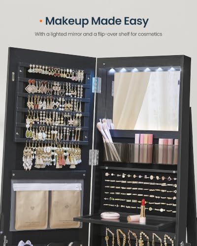 Image of SONGMICS HOME LED Standing Jewelry Armoire, Vanity Mirror with Storage