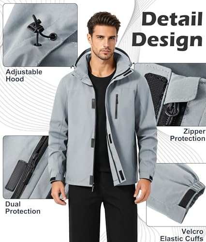 Image of Zoofly Mens Waterproof Hiking Jacket with Hood Windproof Light Weight Windbreaker Outdoor Fishing Raincoat Zipper Pockets