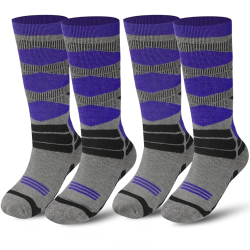Winter Warm Kids Ski Socks - 2 Pairs Merino Wool Thermal Skiing Socks for Boys, Girls, Youth, Toddlers
